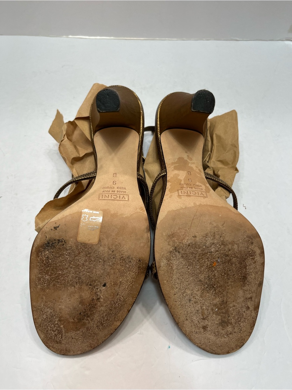 Vintage Vicini Giuseppe Zanotti Gold Crystal T-Strap Sandals Heels Size 9 - Picture 9 of 15